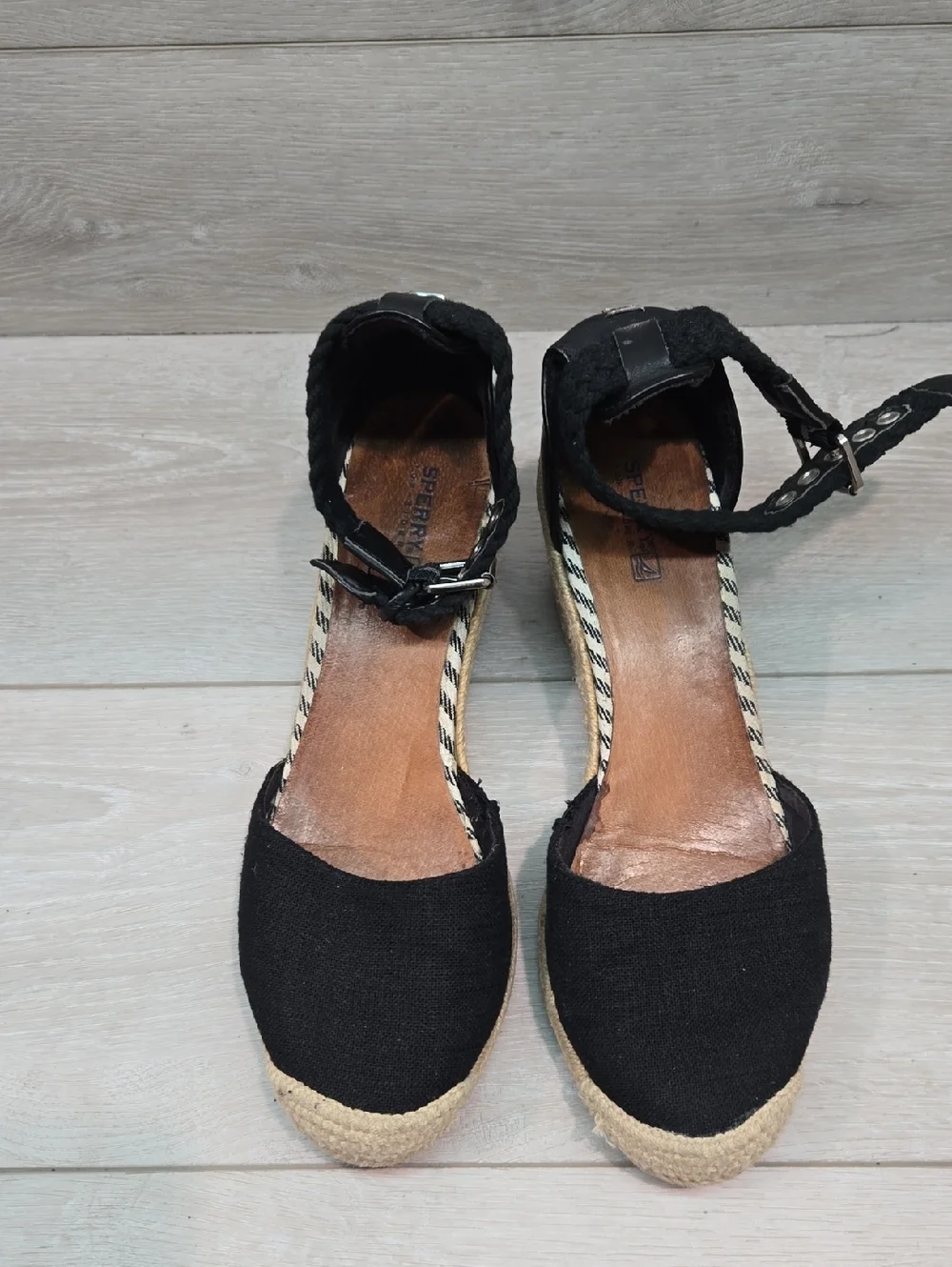 Sperry Women Black Espadrille Wedge Sandals Boho Hobo Shoes Sz 9.5M
